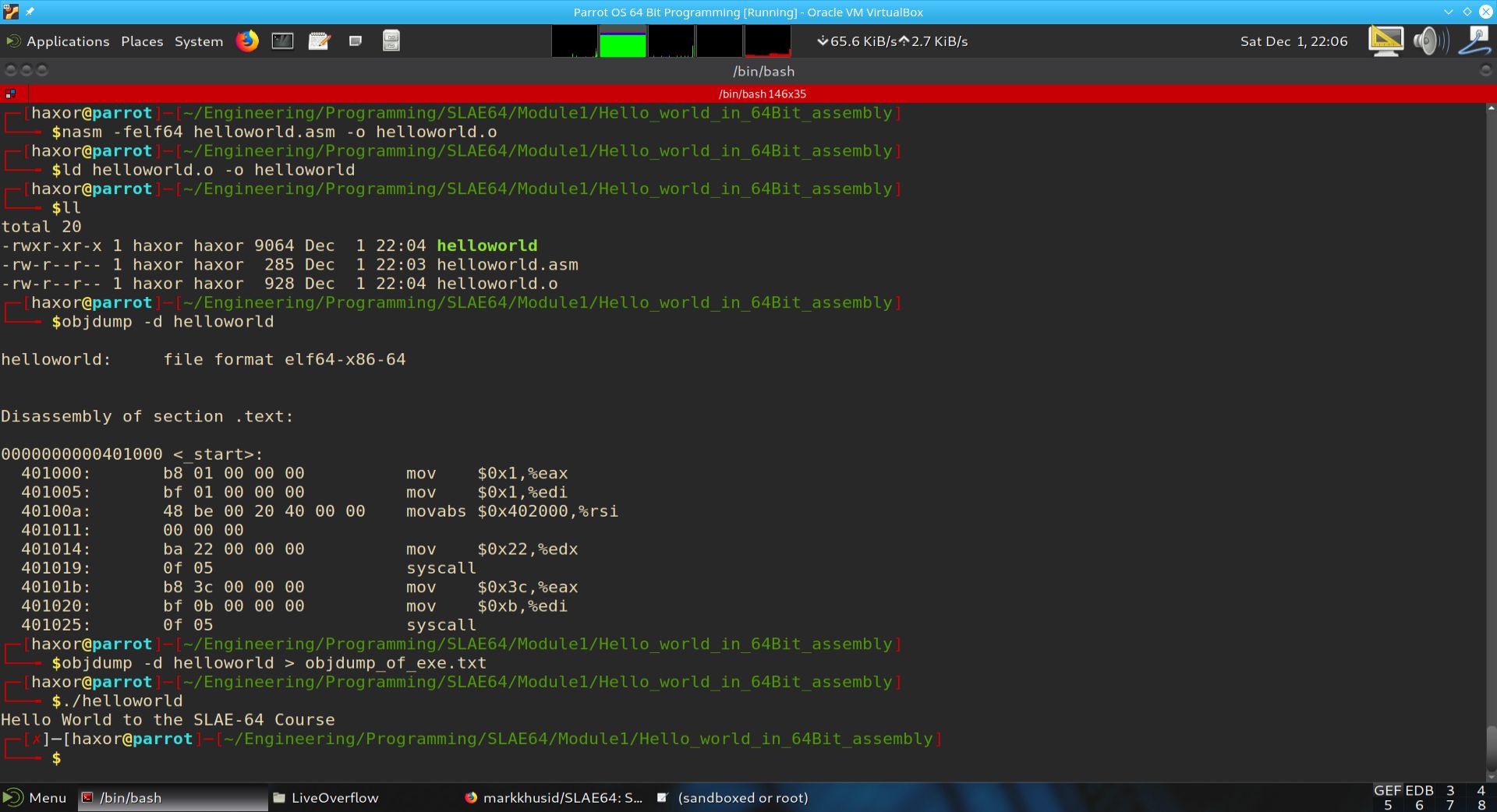 Assembling, Linking and Executing the Program *helloworld