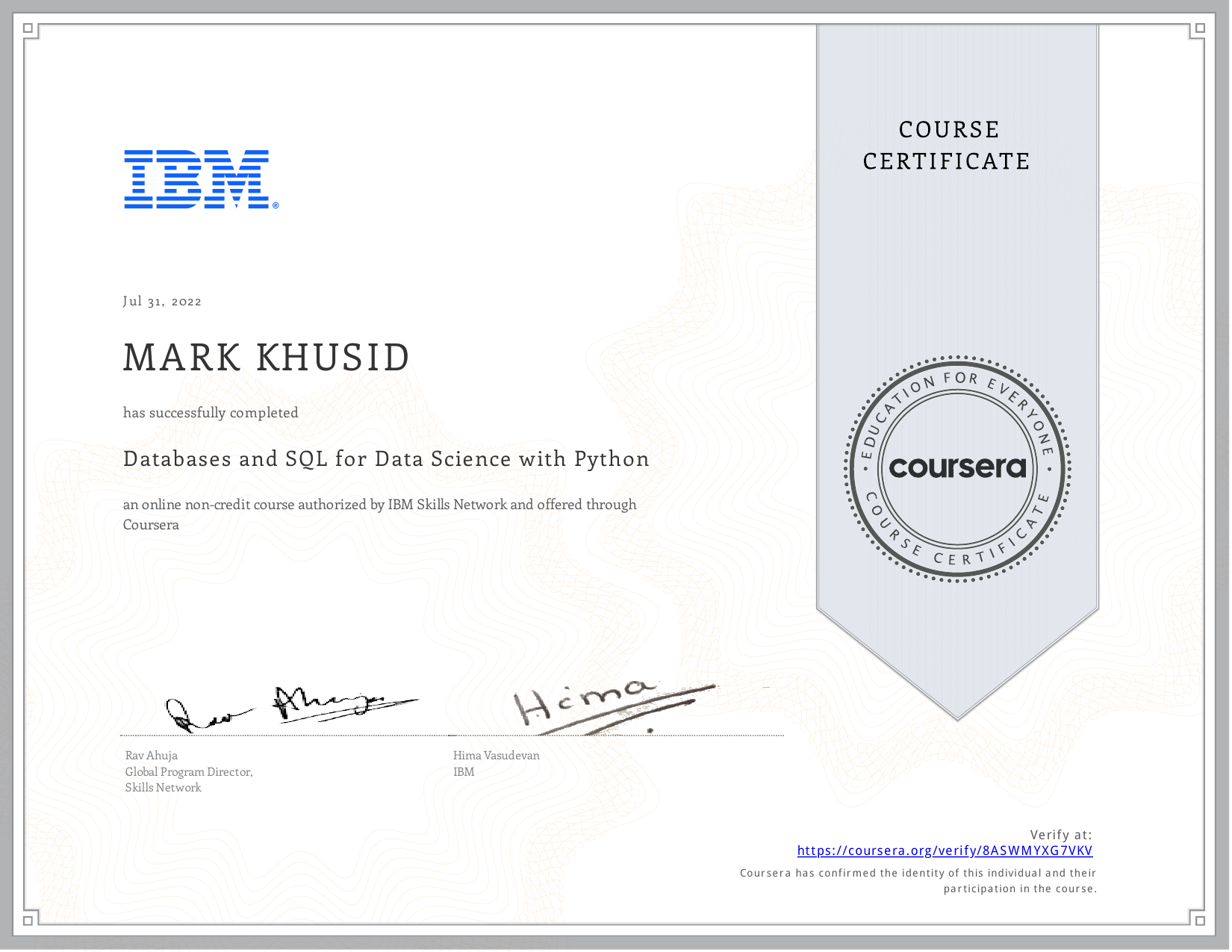 Databases and SQL for Data Science with Python