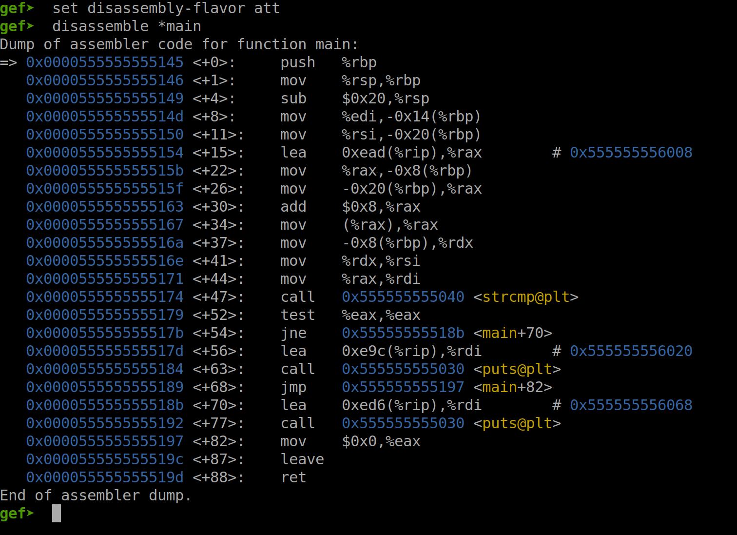 Disassembly of main (ATT Syntax)