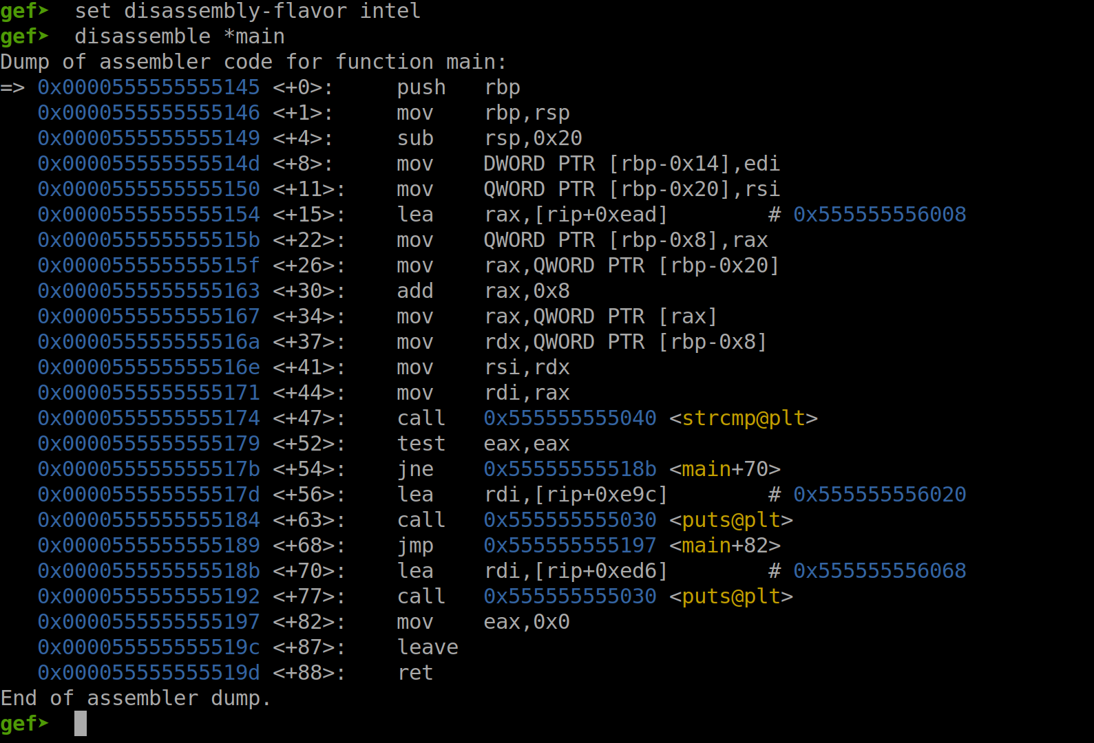 Disassembly of main (Intel Syntax)