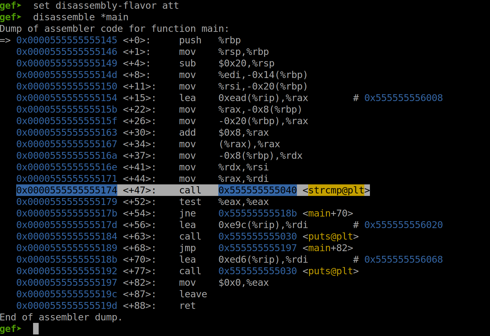Disassembly of Main with Highlighted *strcpy*