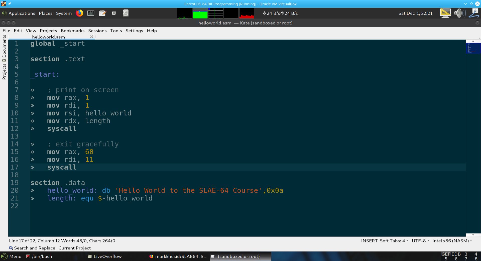 Hello World in AMD 64 bit Assembly Code
