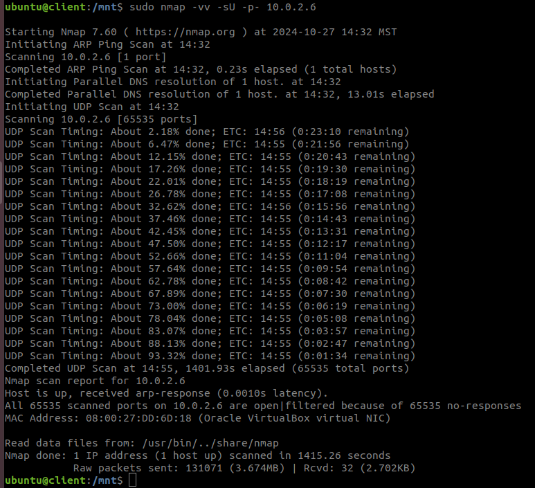 Client UDP Port Scan of Server
