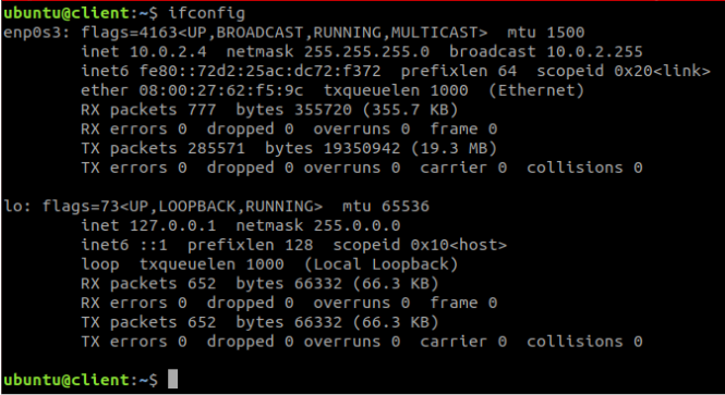 Client’s ifconfig Output
