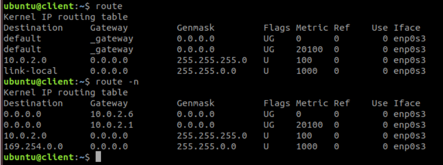 Client’s Routing Table