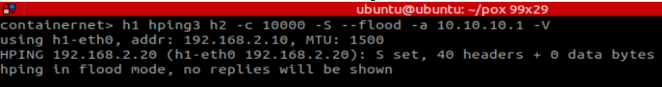 DoS Attack from Host 1 to Host 2 with Spoofed Source Address of 10.10.10.1