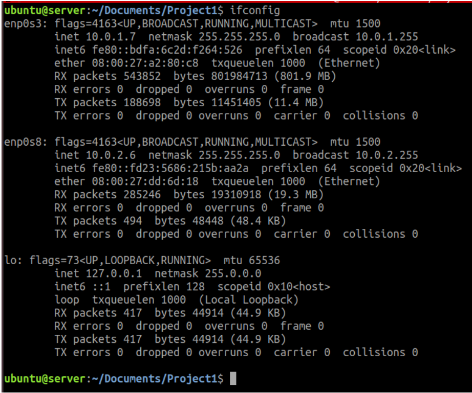 Gateway/Server’s ifconfig Output