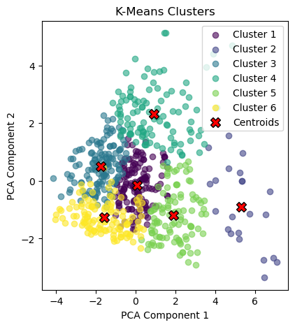 K - Means Clusters vs PCA Components