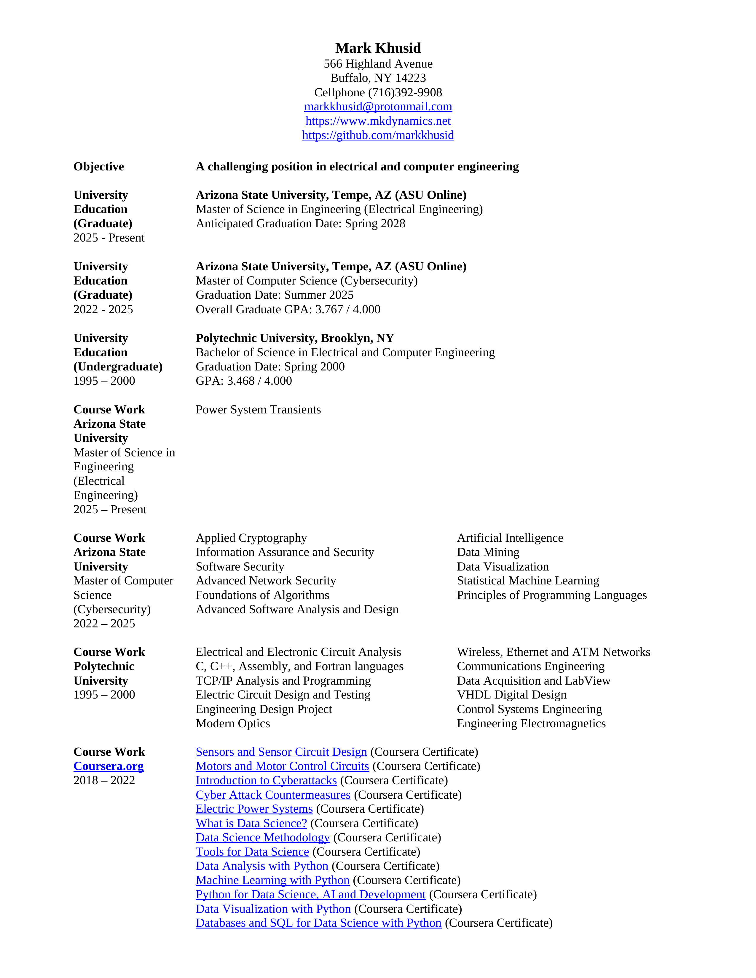 Mark Khusid's Resume