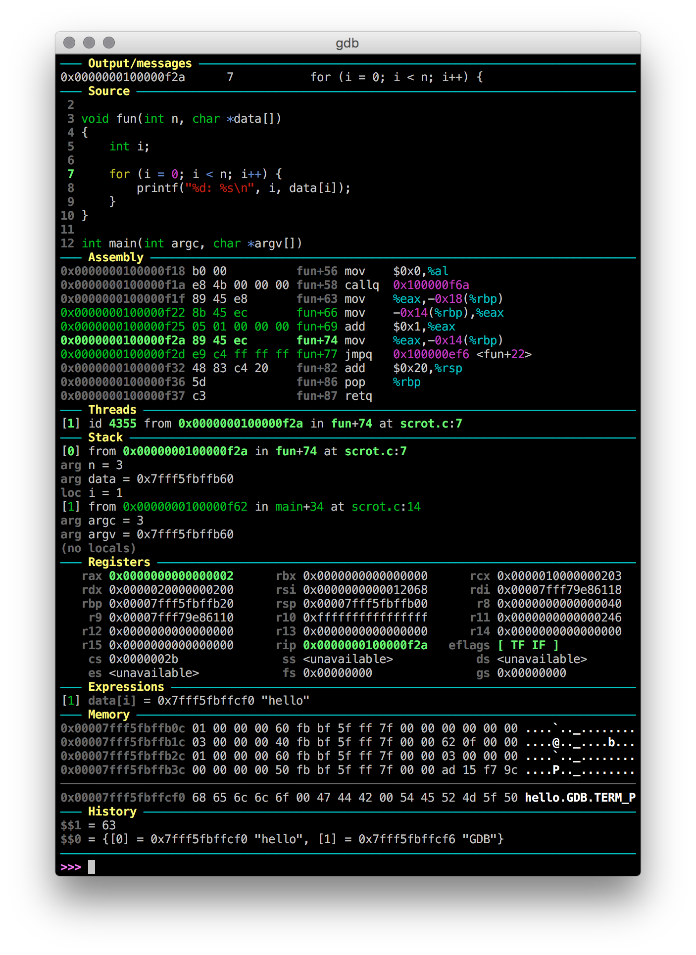 GDB Dashboard Screenshot